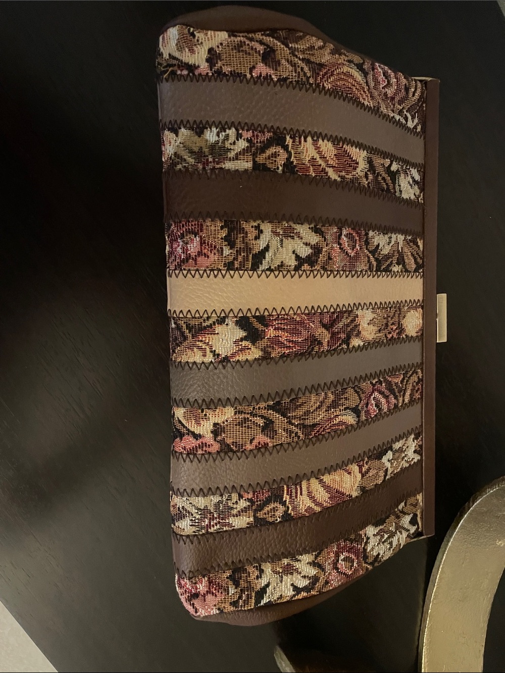 Floral Stripe Brown & Pink Large Clutch